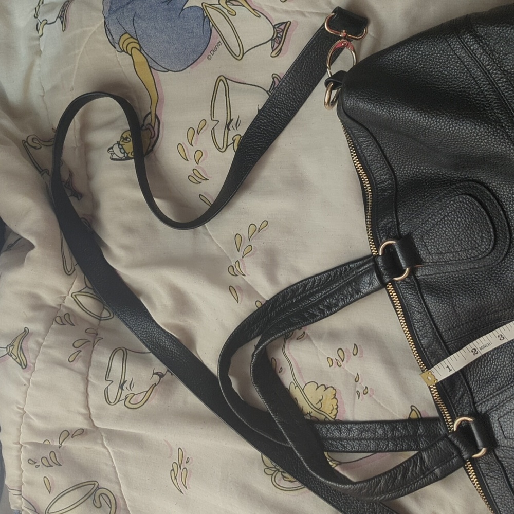 Genuine Black Leather Tote Bag Crossbody Strap - Picture 9 of 16